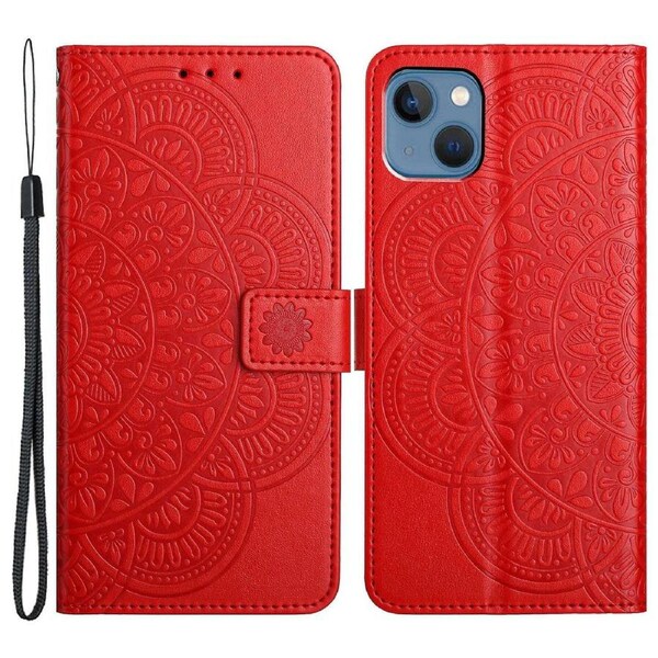 For iPhone 15 Plus Case Imprint Flower Pattern Leather Mobile Phone Cover