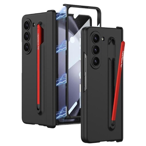GKK For Samsung Galaxy Z Fold5 5G Phone Case with Tempered Glass Film and Stylus Pen/Black Stylus