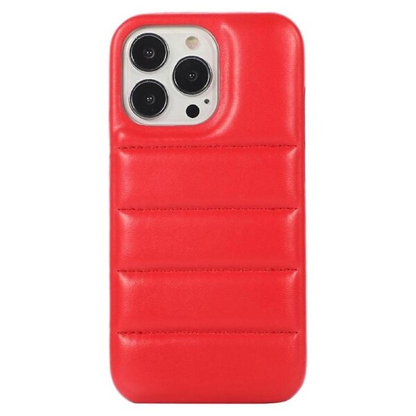 For iPhone 15 Pro Scratch Proof PU Leather Coated PC Phone Cover Down Jacket Back Case