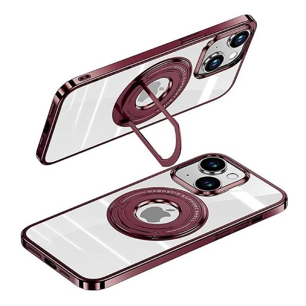 For iPhone 15 Electroplating PC Phone Case Metal Foldable Kickstand Compatible with MagSafe