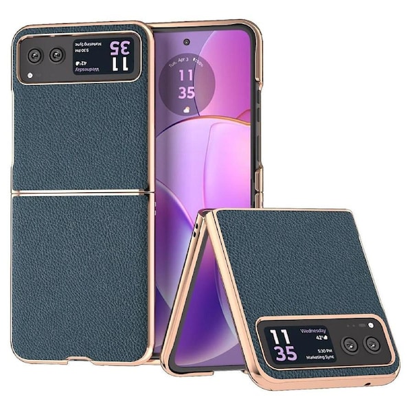For Motorola Razr 40 5G Anti-fall Litchi Texture Phone Case Genuine Cow Leather+PC Nano Cover