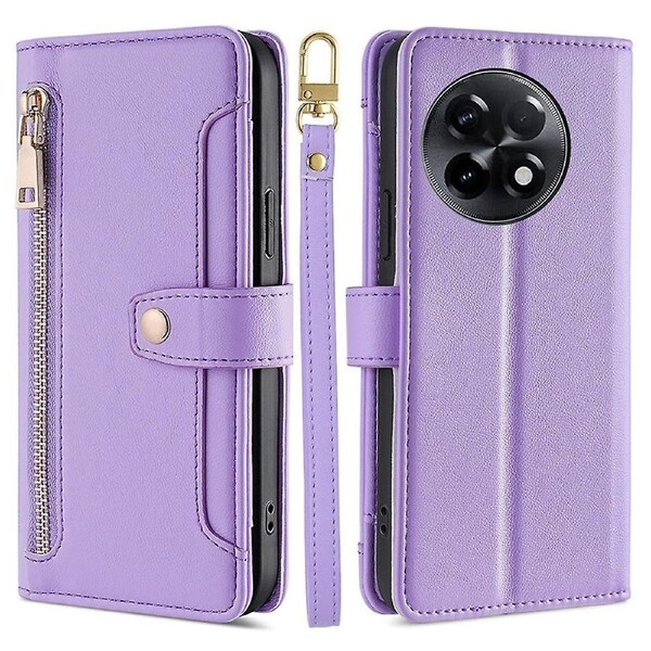 For OnePlus Ace 2 5G/11R 5G Wallet Phone Case Card Slots Zipper Pocket Stand Cover with Straps