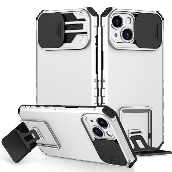 For iPhone 15 Slide Camera Cover Phone Case PC+TPU Shockproof Case Shell with Kickstand