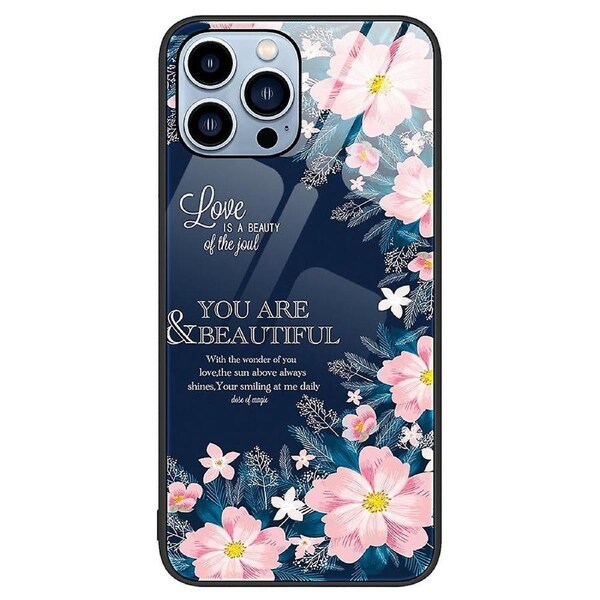 For iPhone 15 Pro Max Pattern Printing Tempered Glass Case PC+TPU Protective Phone Cover