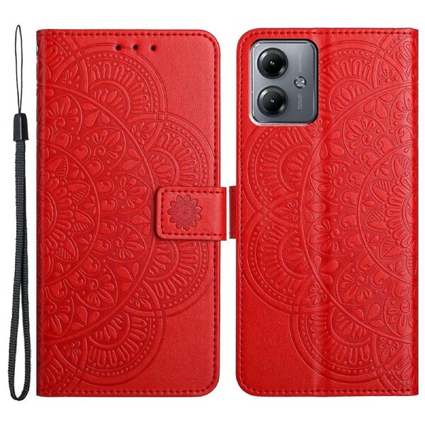 For Motorola Moto G14 4G Case Flower Imprinted PU Leather Phone Cover with Card Slots
