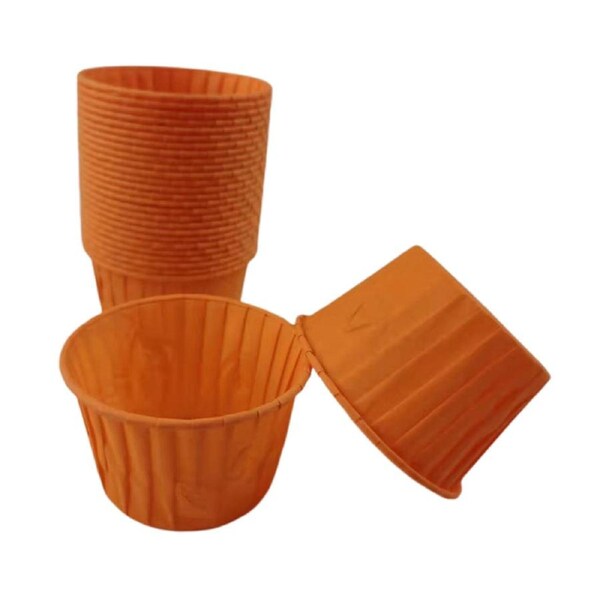 50Pcs Baking Cups Curly Edge Multi Use Waterproof Non-stick Cake Muffin Paper Cups Holiday Supplies Orange