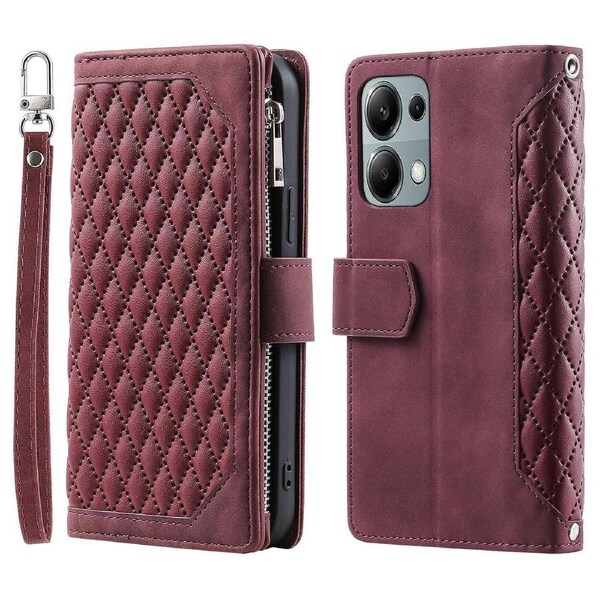 For Xiaomi Redmi Note 13 Pro 4G/Poco M6 Pro 4G Case Zipper Pocket Phone Cover with Wrist Strap