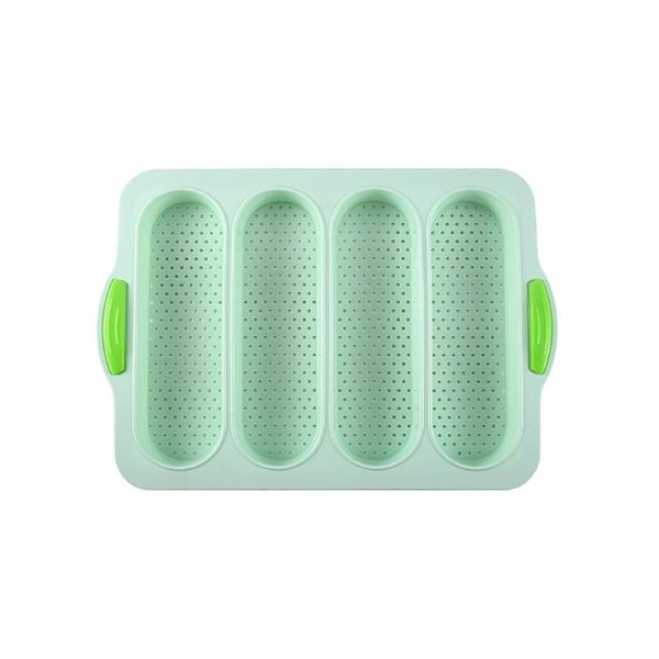 4 Grids Food Grade Baguette Baking Tray Silicone Anti-scalding Bread Baking Mold for Restaurant Water Green
