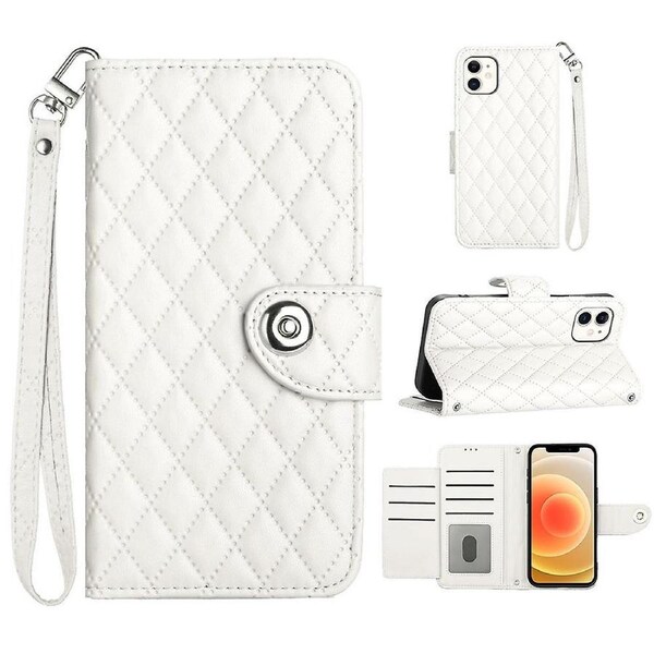 YB Imprinting Series-8 for iPhone 12/12 Pro Case Wallet Flip Leather Cover with Hand Strap