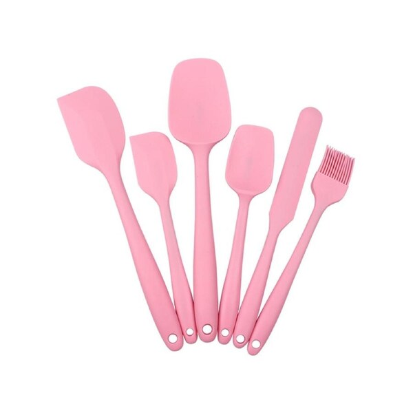 1 Set Good Flexibility Utensils Set One Piece Design Silicone Flour Cream Baking Utensils Set Baking Tool Pink