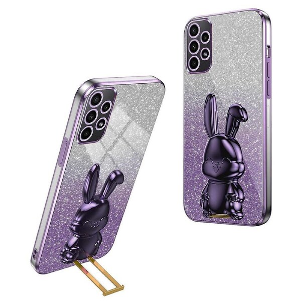 For Samsung Galaxy A53 5G Case Electroplated Rabbit Decor Phone Cover with Pull-out Kickstand