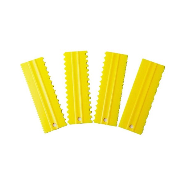 4Pcs/Set Cake Scraper Set Non-slip Comfortable Grip Plastic Buttercream Cake Scraper Comb Baking Tool Yellow