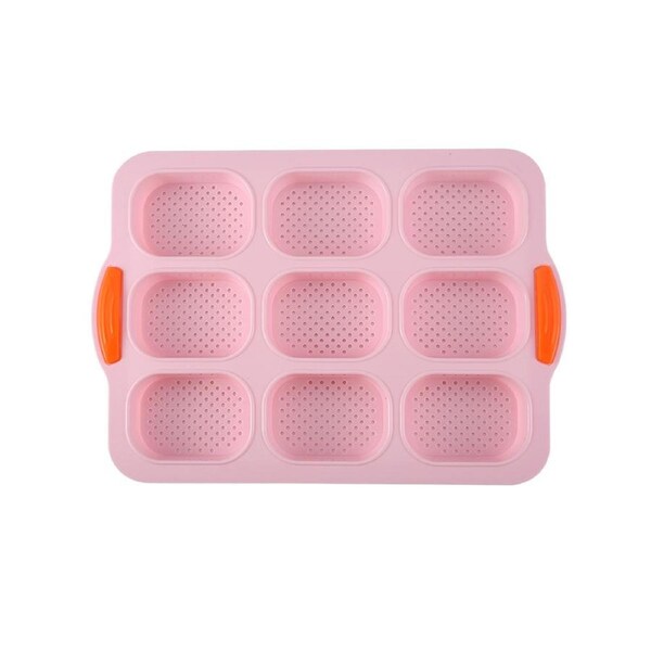 9 Grids Non-stick Bread Baking Tray Anti-deformation Silicone Fashion Bakeware Bread Baking Mold for Indoor Pink