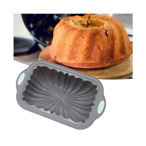 Cake Mold Nonstick Quick Release Rectangle Fluted Design Bread Mold for Cake Shop Grey