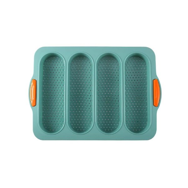 4 Grids Food Grade Baguette Baking Tray Silicone Anti-scalding Bread Baking Mold for Restaurant Dark Green