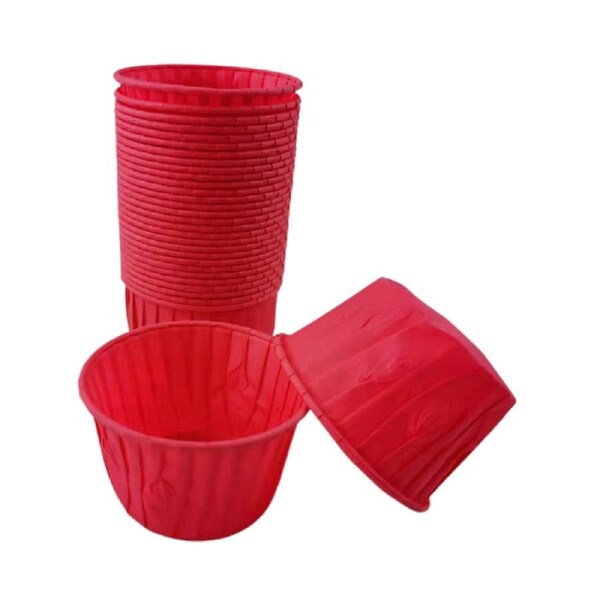 50Pcs Baking Cups Curly Edge Multi Use Waterproof Non-stick Cake Muffin Paper Cups Holiday Supplies Rose Red