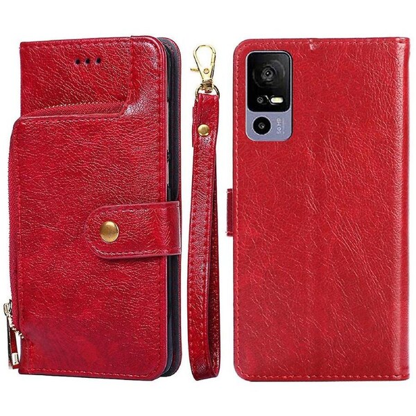 Zipper Pocket PU Leather Case for TCL 40R 5G,Anti-scratch Phone Stand Wallet Cover with Handy Strap