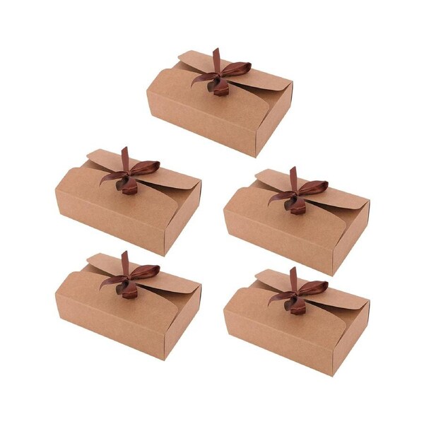 5 Pcs Packing Box Multi-use Solid Color Kraft Paper Foldable Moon Cake Biscuit Case Cookie Holder for Party L