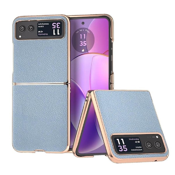For Motorola Razr 40 5G Litchi Texture Shockproof Case Genuine Cow Leather+PC Phone Cover