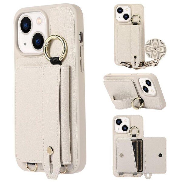 Leather+TPU Cover for iPhone 13/14 6.1 inch Card Holder Hand Strap Kickstand Phone Case