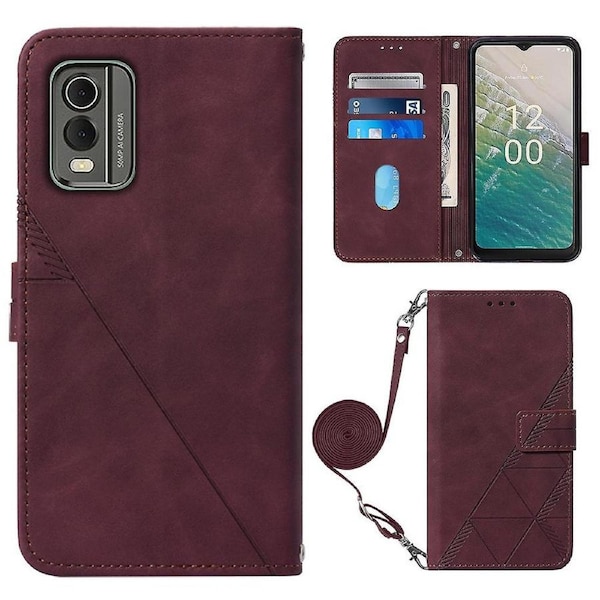 Imprinting Series-2 Stand Shell for Nokia C32 (TA-1534) Phone Case Imprinted Lines Wallet Cover
