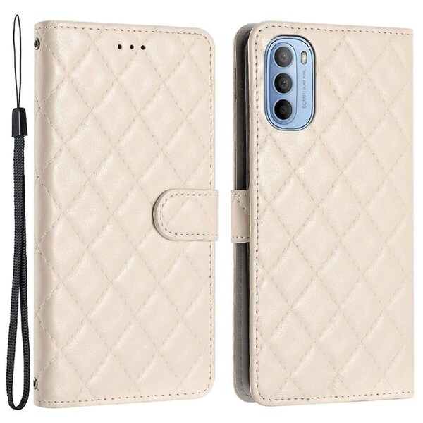 Flip Phone Cover for Motorola Moto G31 4G/G41 4G,PU Leather Stitching Line Rhombus Stand Wallet Case