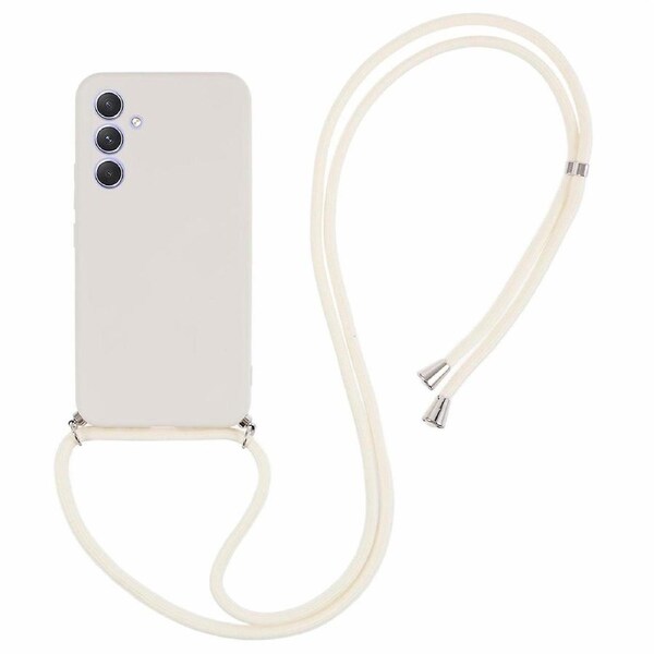 For Samsung Galaxy A54 5G TPU Case Fiber Lining Rubberized Cover with Long Lanyard