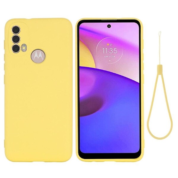 For Motorola Moto E20/E30/E40 Liquid Silicone Protective Cover Anti-scratch Phone Case with Strap