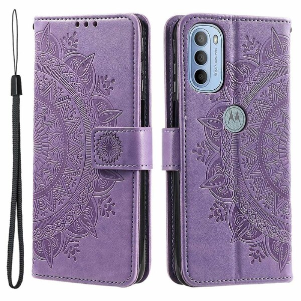 For Motorola Moto G31/Moto G41 PU Wallet Phone Case Mandala Imprinted Flip Cover with Hand Strap