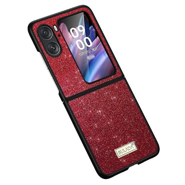 For Oppo Find N2 Flip 5G PU Leather Coated PC+TPU Anti-drop Phone Case Glitter Sequins Cover