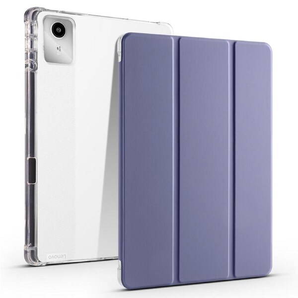 For Lenovo Tab M11 (Xiaoxin Pad 11 2024) Transparent Pen Tray Tri-Fold Leather Case Lavender Purple