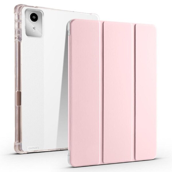 For Lenovo Tab M11 (Xiaoxin Pad 11 2024) Transparent Pen Tray Tri-Fold Leather Case Sand Powder