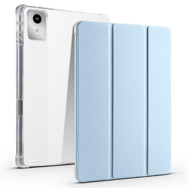 For Lenovo Tab M11 (Xiaoxin Pad 11 2024) Transparent Pen Tray Tri-Fold Leather Case White Ice Blue