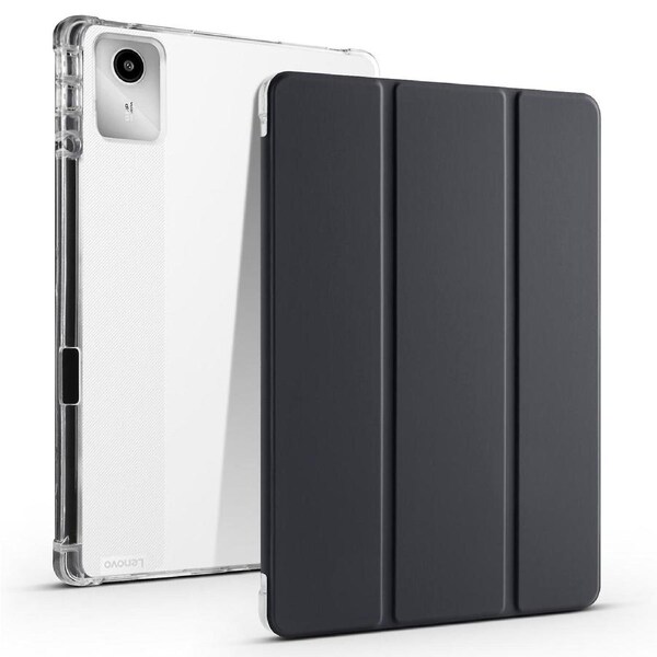 For Lenovo Tab M11 (Xiaoxin Pad 11 2024) Transparent Pen Tray Tri-Fold Leather Case Black