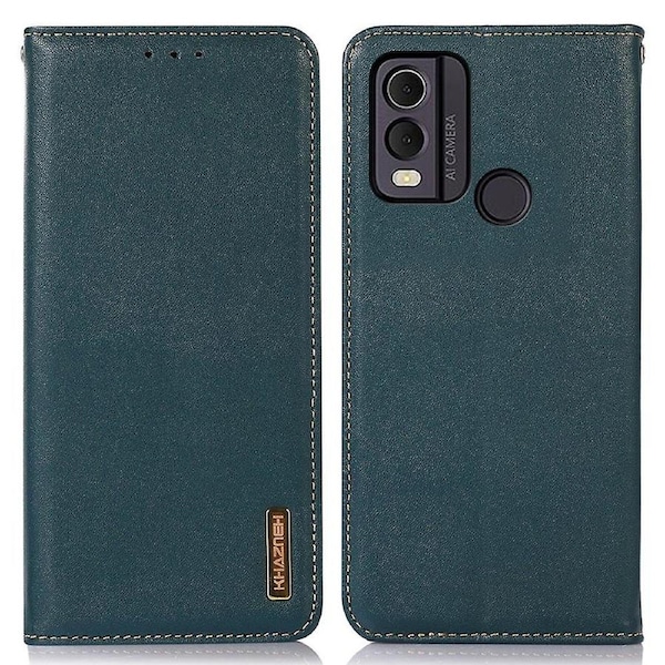 For Nokia C22 Genuine Cowhide Leather Nappa Texture Phone Case Wallet Stand Flip Folio Cover