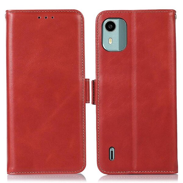 For Nokia C12 4G/C12 Plus/C12 Pro Wallet Case Genuine Cowhide Leather Stand Phone Cover