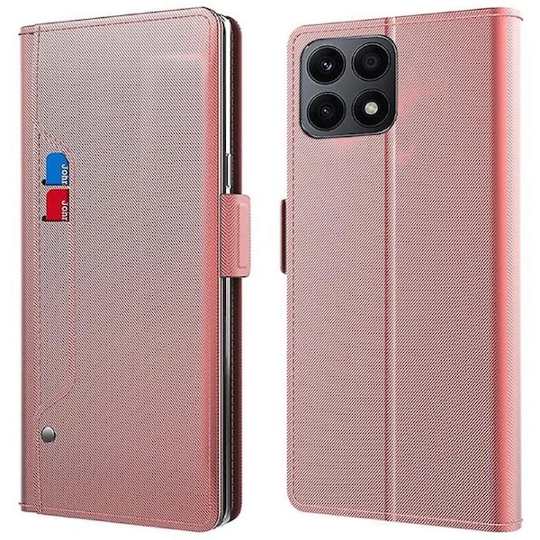 For Honor X8a 4G Anti-Drop Stand Phone Case PU Leather Cover with Card Slot and Mirror
