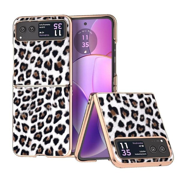 For Motorola Razr 40 5G Leopard Pattern PU Leather Coated PC Case Nano Protective Phone Cover