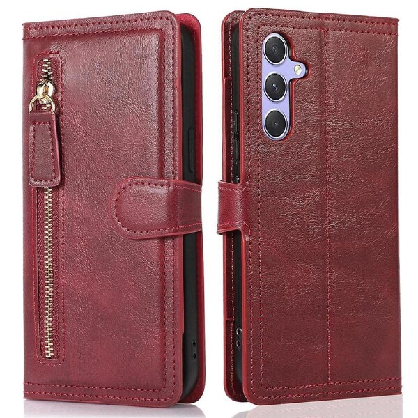 For Samsung Galaxy A54 5G PU Leather Wallet Drop-proof Case Zipper Pocket Flip Stand Phone Cover