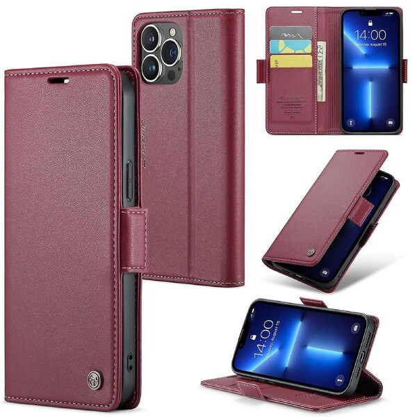 CASEME 023 Series For iPhone 13 Pro 6.1 inch Phone Case RFID Blocking Leather Wallet Stand Cover