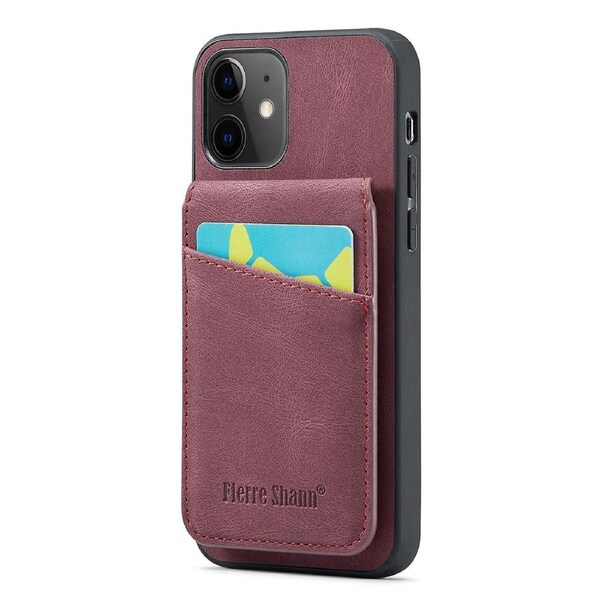 FIERRE SHANN Phone Cover for iPhone 12/12 Pro 6.1 inch Card Slots Kickstand PU Leather+TPU Case