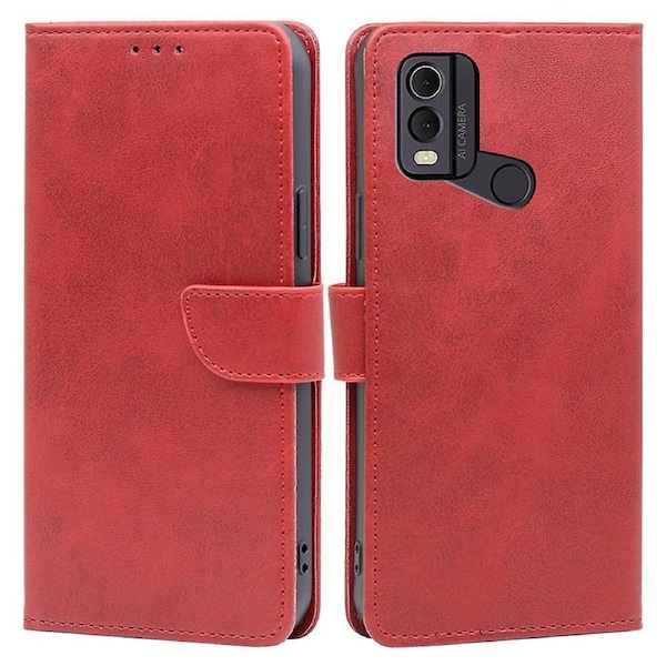 Wallet Folio Cover for Nokia C22 Calf Texture Anti-scratch PU Leather Mobile Phone Flip Stand Case