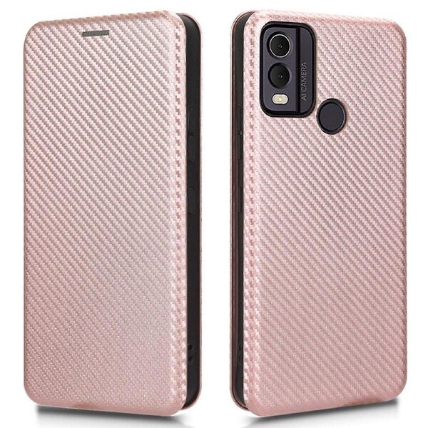 For Nokia C22 Anti-drop PU Leather Phone Case Carbon Fiber Texture Stand Cover with Card Slot