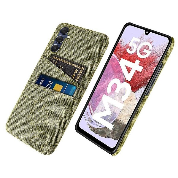 For Samsung Galaxy M34 5G/F34 5G Phone Cover Hard PC+Cloth Phone Case with Dual Card Holder