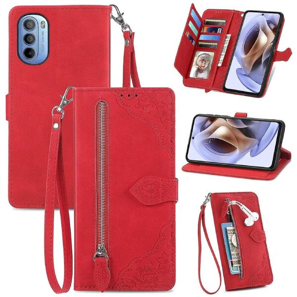 Phone Cover For Motorola Moto G31 4G/G41 4G,Zipper Pocket Flip Phone Case with Wallet Stand