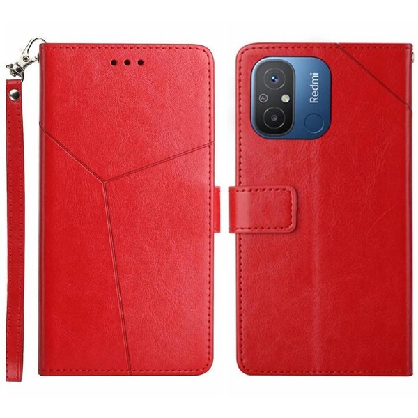 For Xiaomi Redmi 11A 4G/12C 4G Flip Phone Case Wallet Cover Anti-dust Imprinted Y-shaped Line Phone