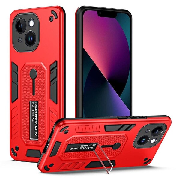 For iPhone 13 6.1 inch Kickstand Phone Case Finger Grip Strap PC+TPU Shockproof Cover