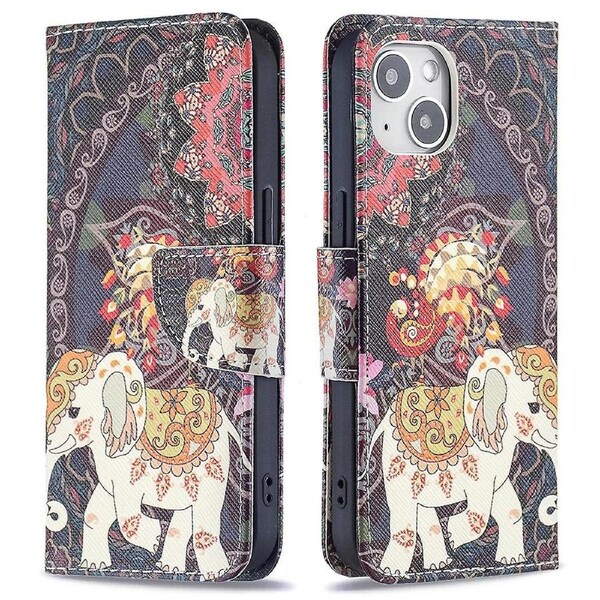 Pattern Printing Wallet Phone Case for iPhone 15 ,Stand PU Leather +TPU Phone Cover and Elephant