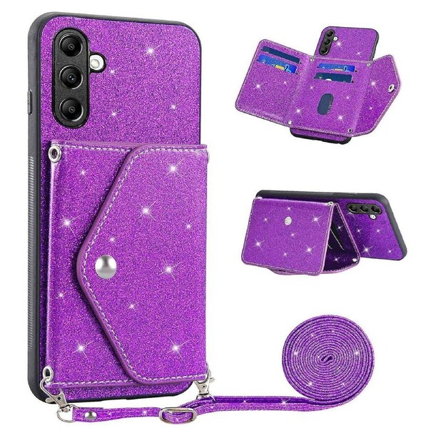 For Samsung Galaxy M13 4G/M23 5G/F23 5G Card Holder Phone Case Triangle Glittery Powder Shell
