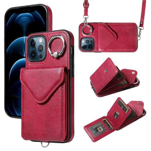 005 For iPhone 12/12 Pro Phone Case Card Holder Protective Crossbody Cover